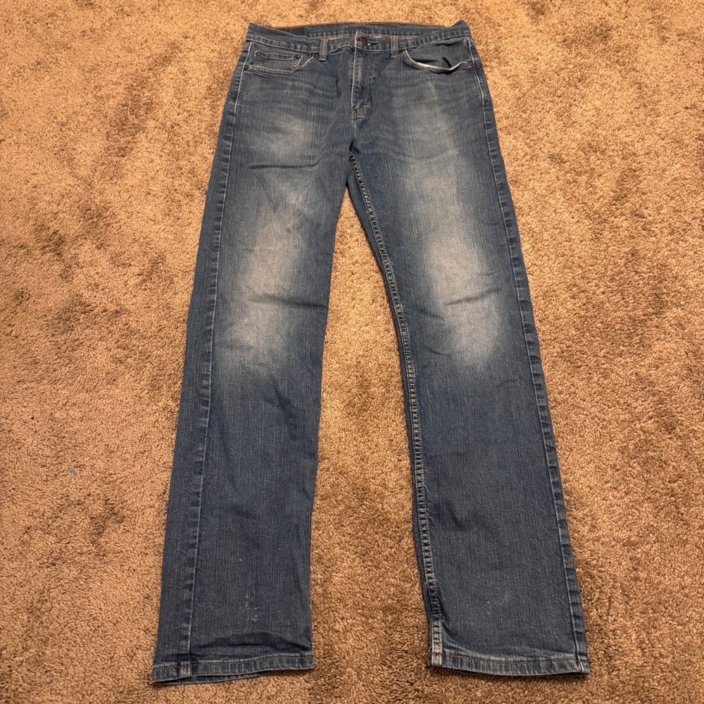 Levis 505 Jeans Mens 33x34 Blue Denim Straight Leg Pockets Logo Casual